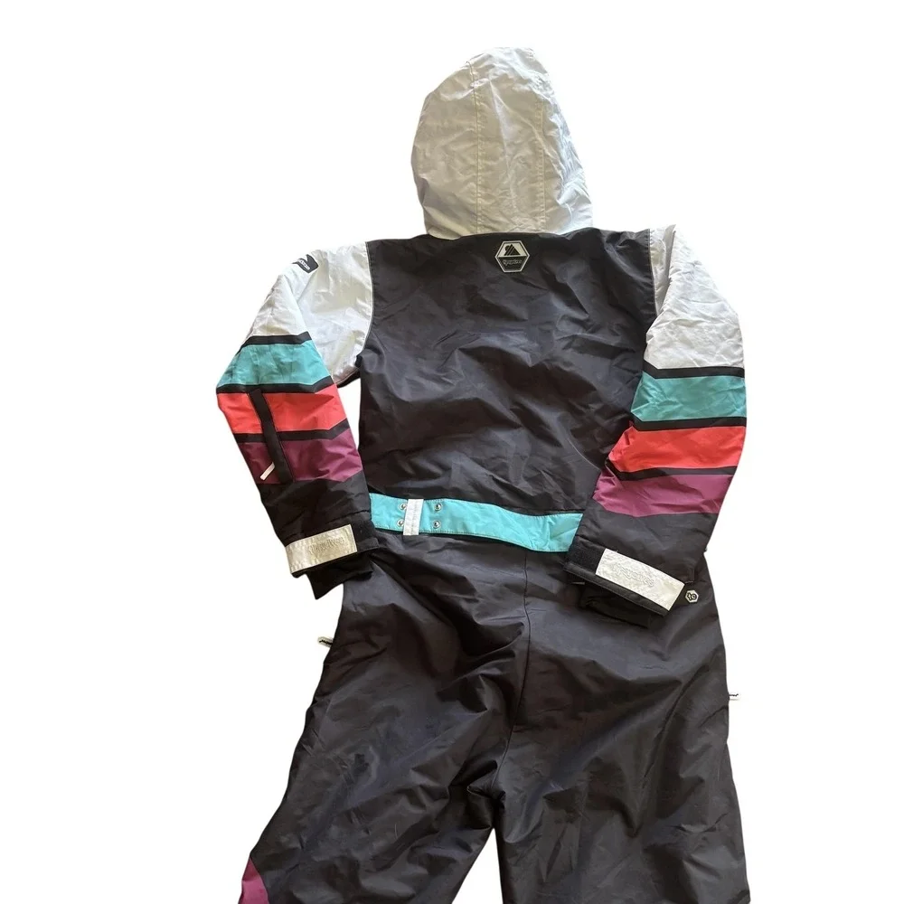 Tipsy Elves Ski Suit Mens Medium Black Striped One Piece Hooded Belted Snowsuit